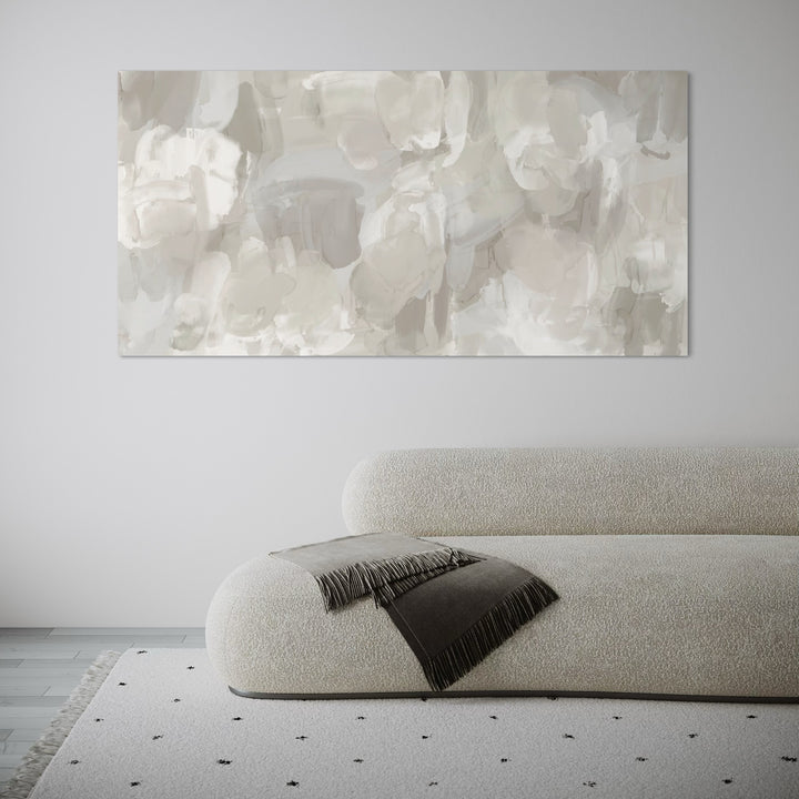 Abstract Canvas Wall Art in Modern With Cream Boucle Sofa and Cream Textured Carpet Perfect in Minimalist Interiors.