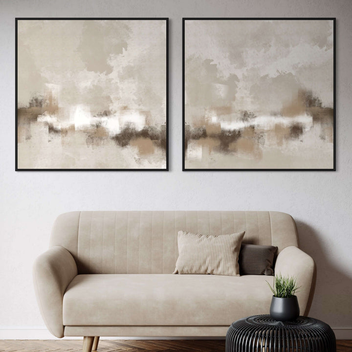Sorrento framed canvas set styled in a cosy modern living room