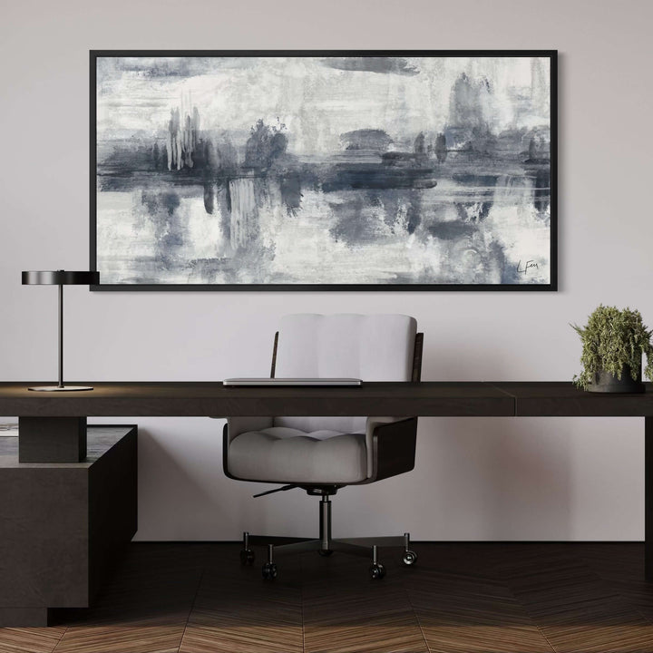 Marbella framed canvas displayed in a stylish contemporary home office