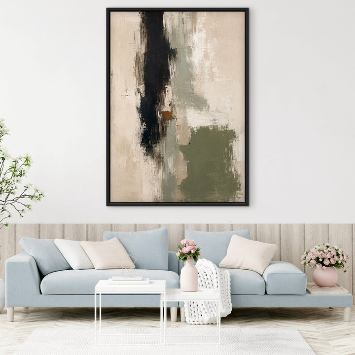 Cypress Gesture portrait framed canvas in a bright contemporary living room
