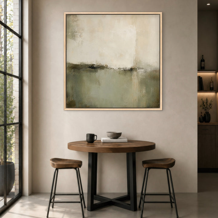 Sage Division square wall art shown in a natural wood frame