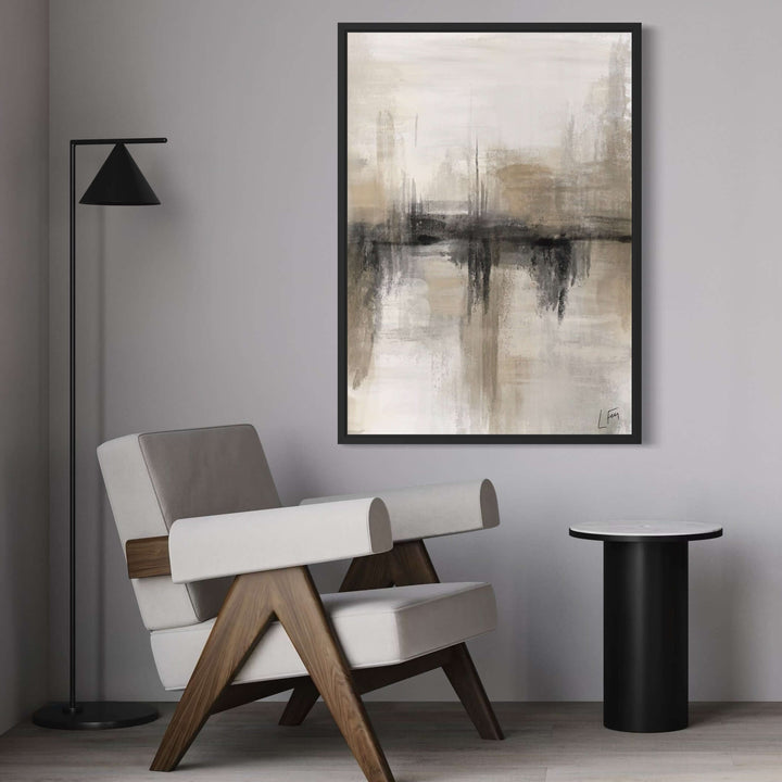 Framed Canvas Nude Heaven displayed in a contemporary reading corner