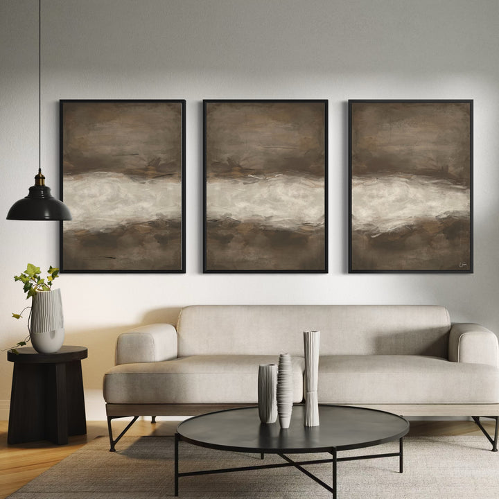 Set of 3 Framed Canvas - Mocha Brown