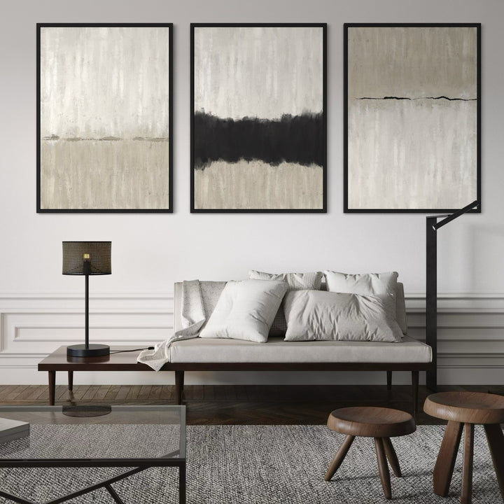 Set of 3 Framed Canvas - Neutral Line