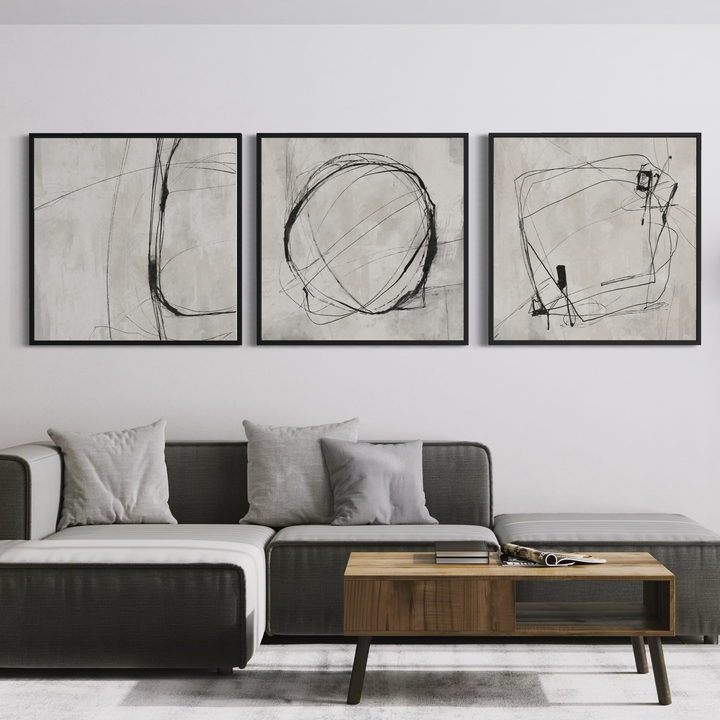 Grey Atelier framed canvas set of 3 in sophisticated grey tones - HD London Art