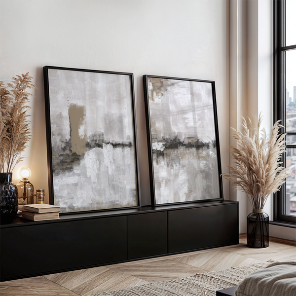Abstract Art set of 2 prints - Nude & Grey Clouds