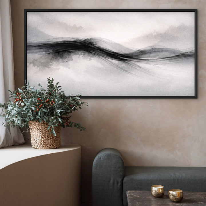 Framed Canvas - Nude Drift displayed in a modern living room with warm minimal styling