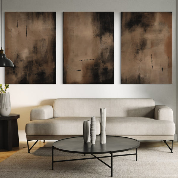 Abstract Canvas Set of 3 - Charcoal Nights
