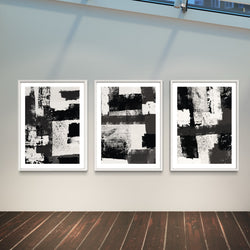 Abstract Art set of 3 prints - Black / White