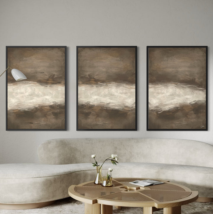 Set of 3 Framed Canvas - Mocha Brown