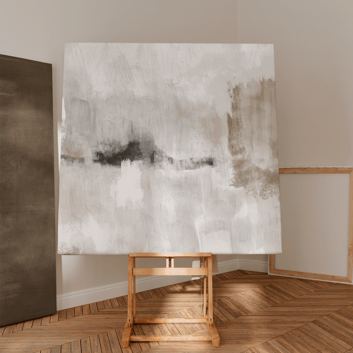 Abstract Canvas Set of 2 - Nude and Grey Clouds Square