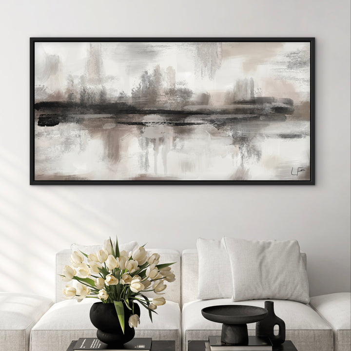 Framed Canvas - Salzburg displayed in a contemporary living room with minimalist decor