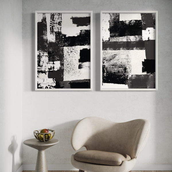 Abstract Art Set of 2 Prints - Black / White