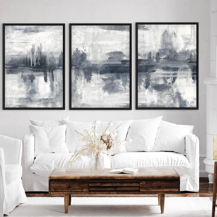 Set of 3 Framed Canvas - Marbella close-up showing warm colour palette and brushwork detail