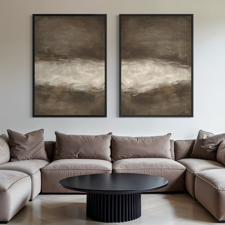 Framed Canvas Set of 2 - Mocha Brown