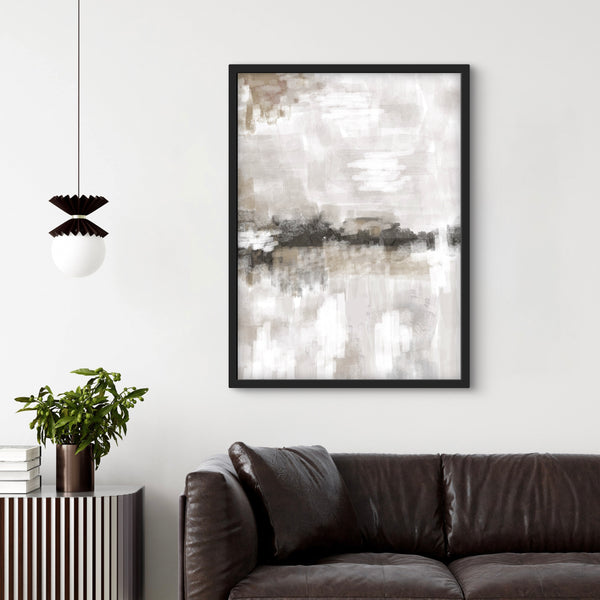 Abstract Framed Canvas Minimalist Art in Nude and Grey - Nude Clouds 2-  Modern Art Print