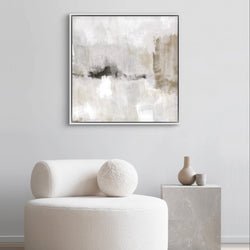 Modern Abstract Art Framed Canvas in Nude & Grey - Minimalist Home Decor