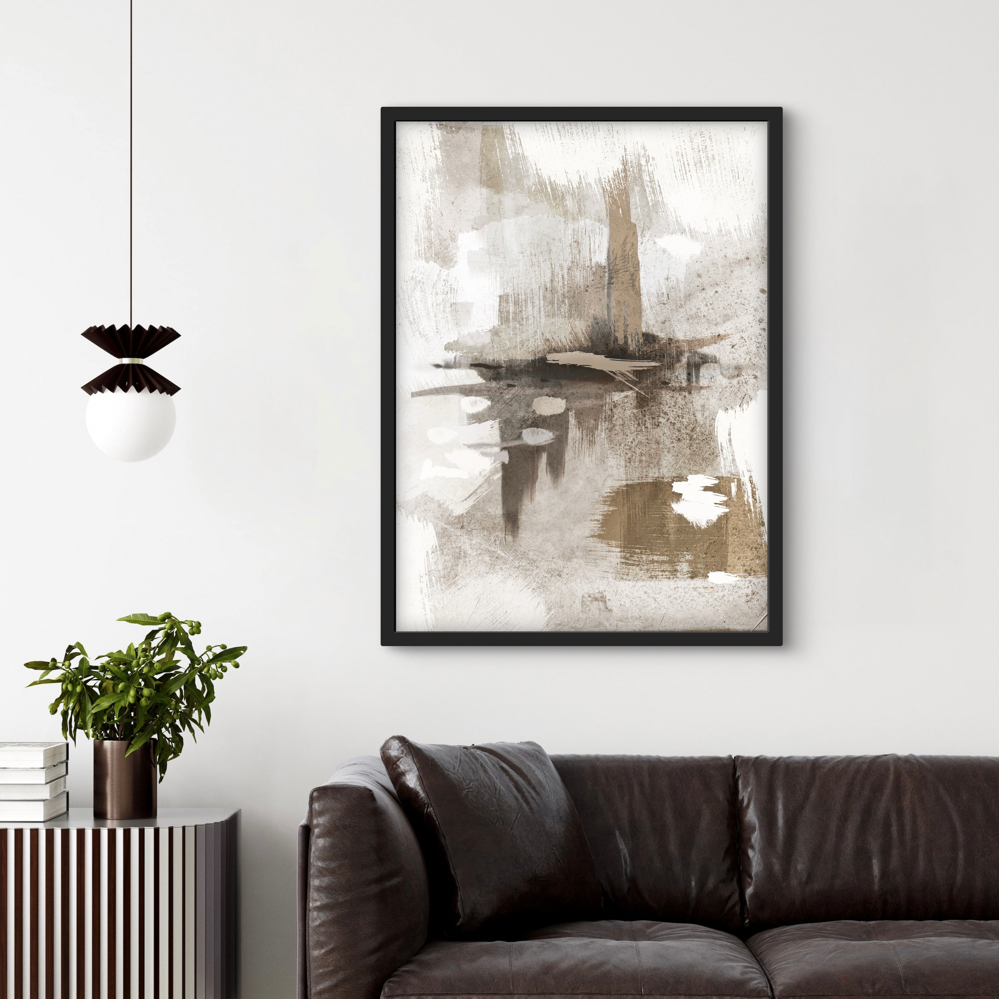 Abstract Art Framed Canvas in Nude & Grey - Portofino - Minimalist Home Decor