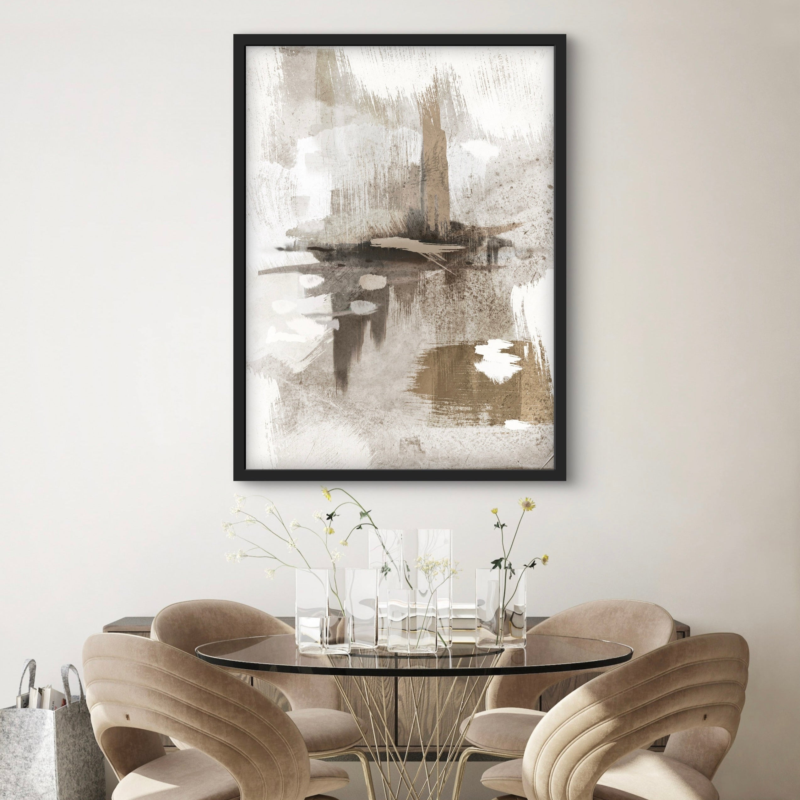 Abstract Art Framed Canvas in Nude & Grey - Portofino - Minimalist Home Decor