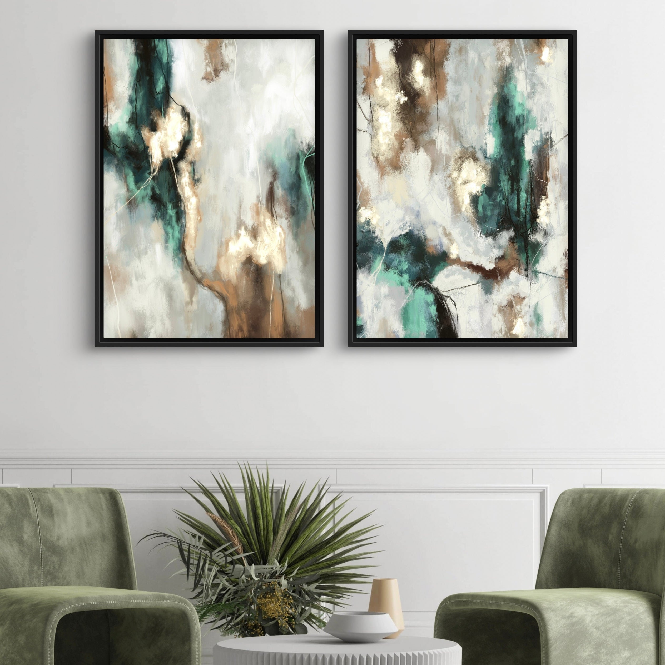 Modern Abstract  Framed Canvas Art Print in Green- Green Forest - Gallery Wall Print