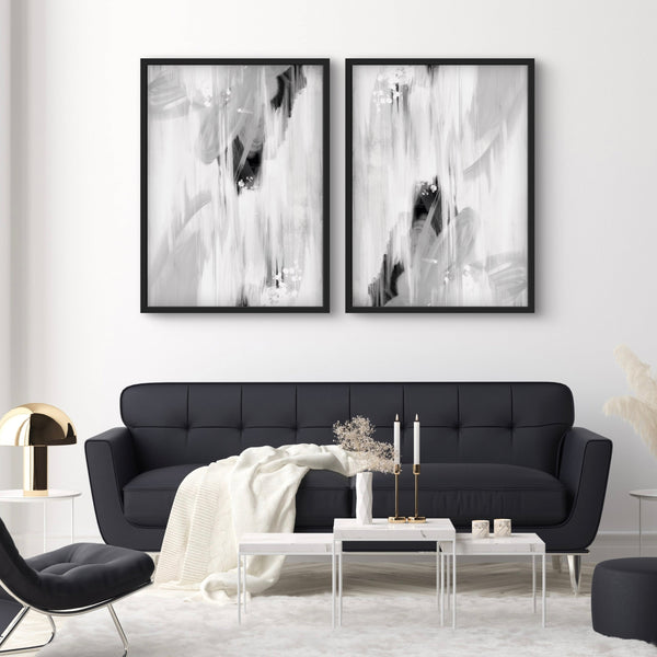 Abstract Canvas Minimalist Art in White and Grey - Monaco - Modern Art Print