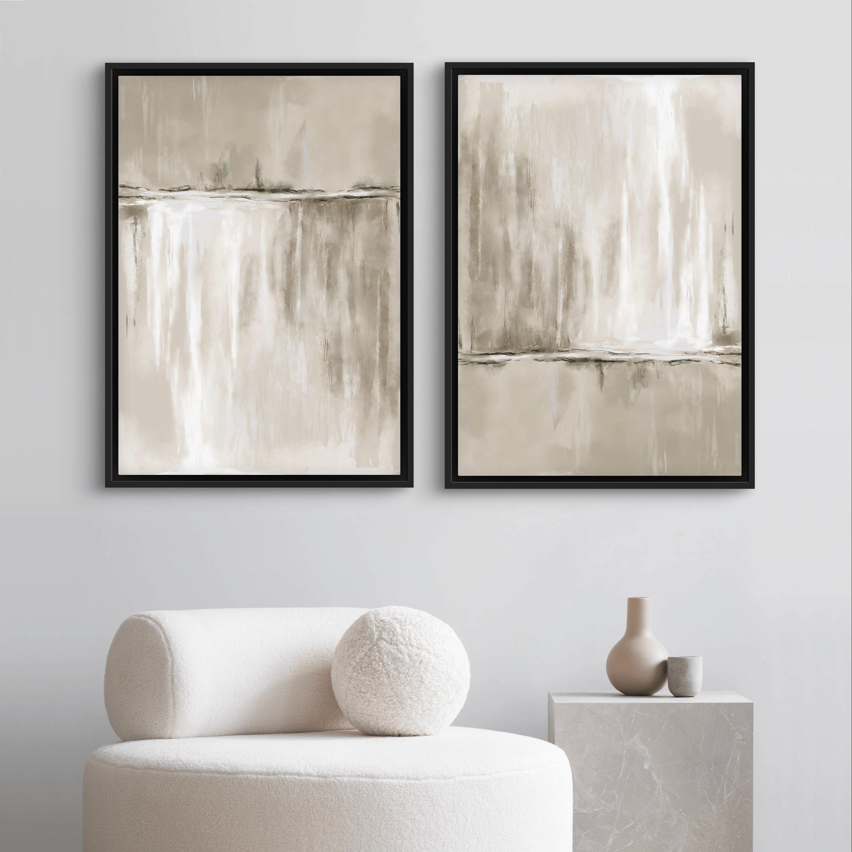 Modern Abstract Art Framed Canvas in - Nude Olivetti - Minimalist Home Decor