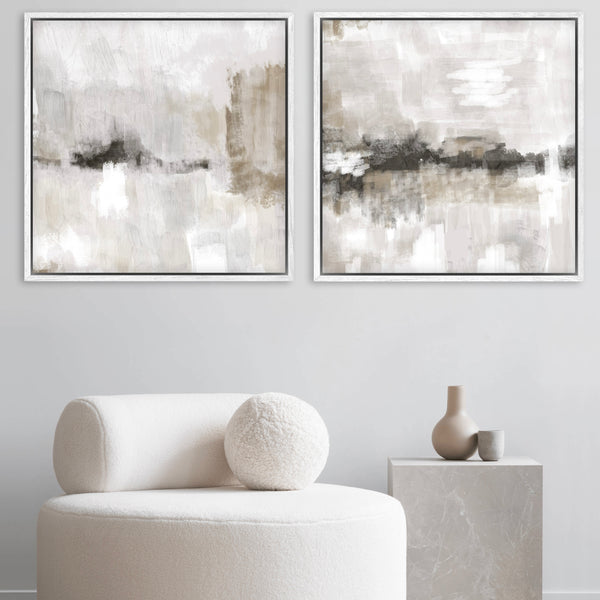 Modern Abstract Art Framed Canvas in Nude & Grey - Minimalist Home Decor