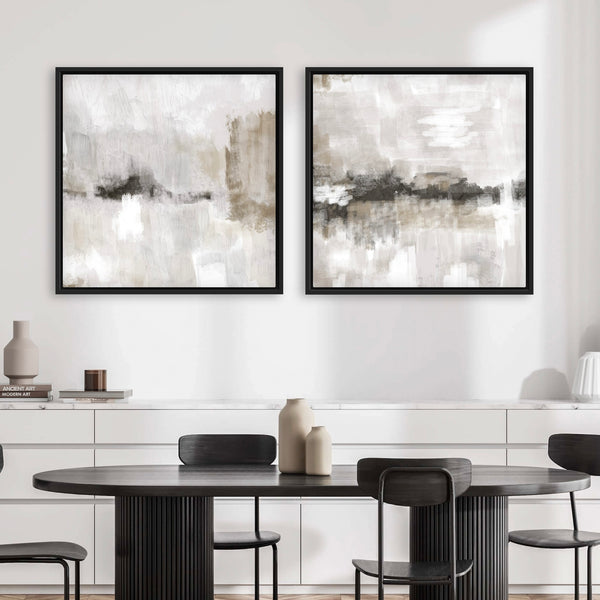 Modern Abstract Art Framed Canvas in Nude & Grey - Minimalist Home Decor