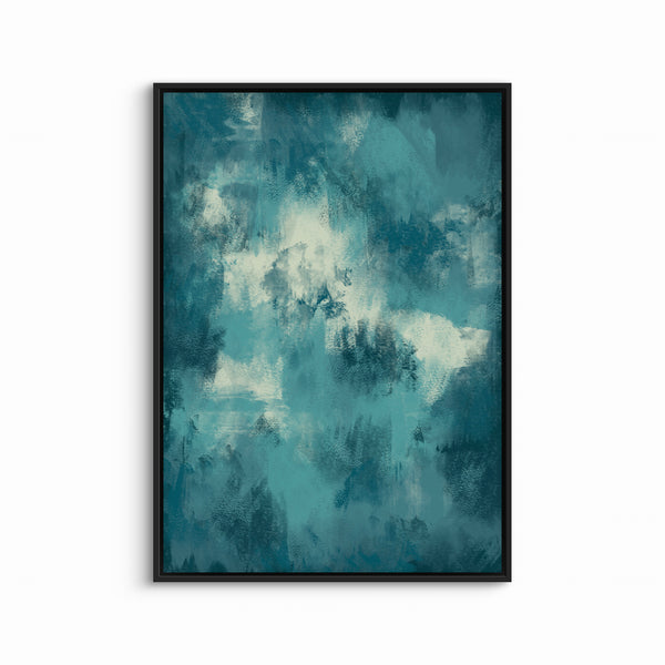 Abstract Framed Canvas Art Teal Tropic - Modern Living Room Wall Art