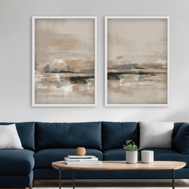 Styled With A Deep Navy Sectional, Oval Wood Coffee Table, Stacked Books, And Minimal Greenery. Perfect For A Minimalist Living Room.