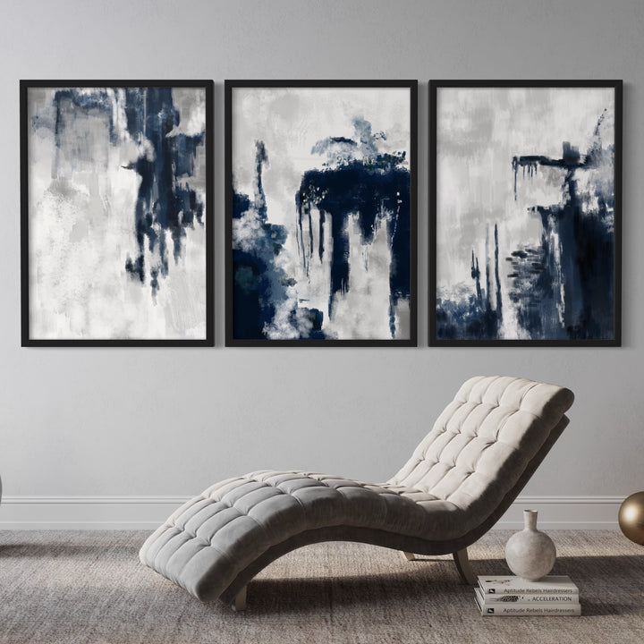 Modern Abstract Art Styled With A Tufted Chaise Lounge, Neutral Textured Rug, Stacked Books, And Sculptural Stone And Brass Accents. Perfect For A Minimalist Living Room Or Lounge.