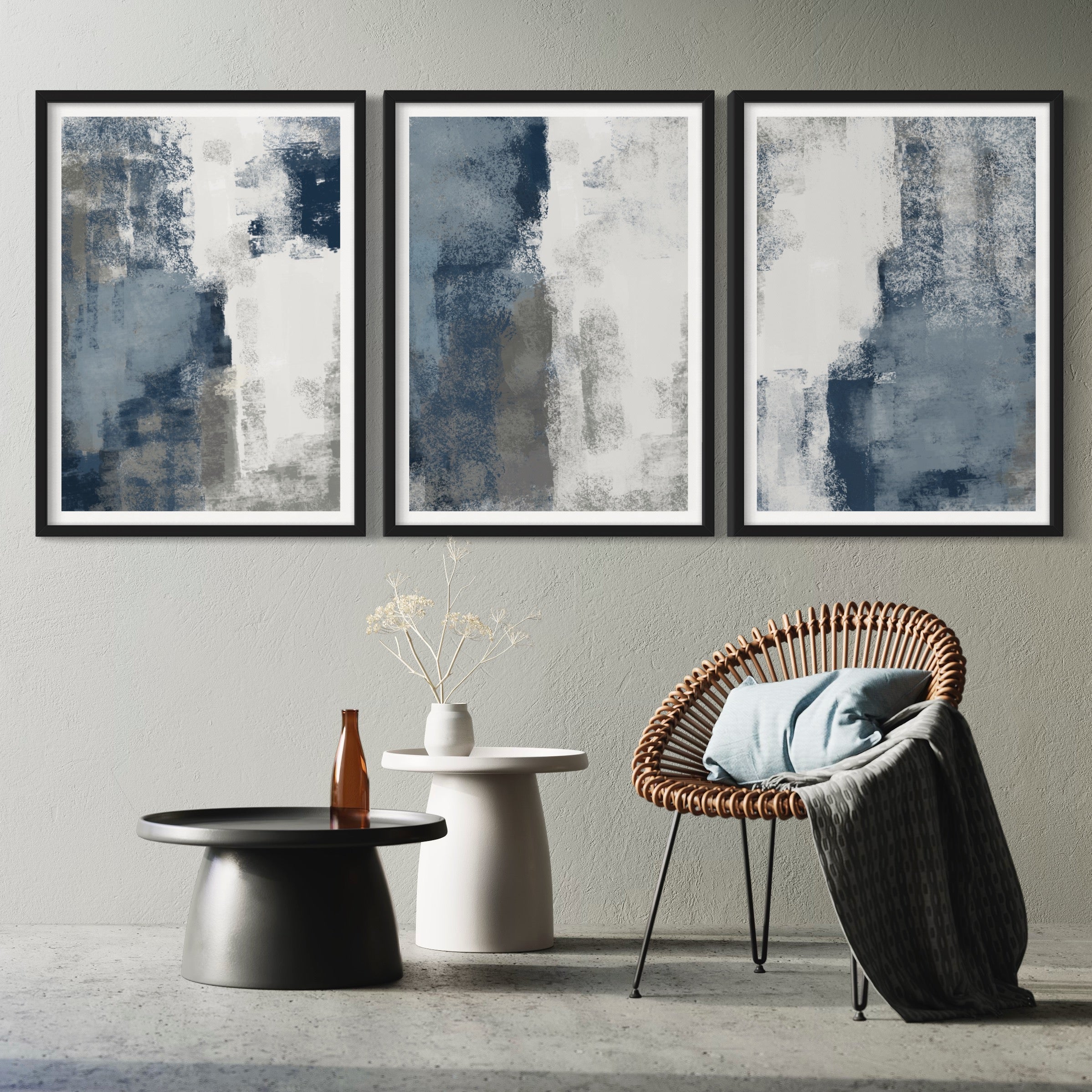 Abstract Art in Blue & Grey - Minimalist Home Decor
