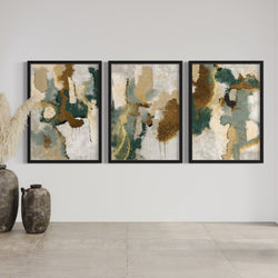 Modern Abstract Art in Green and Gold - Minimalist Home Decor