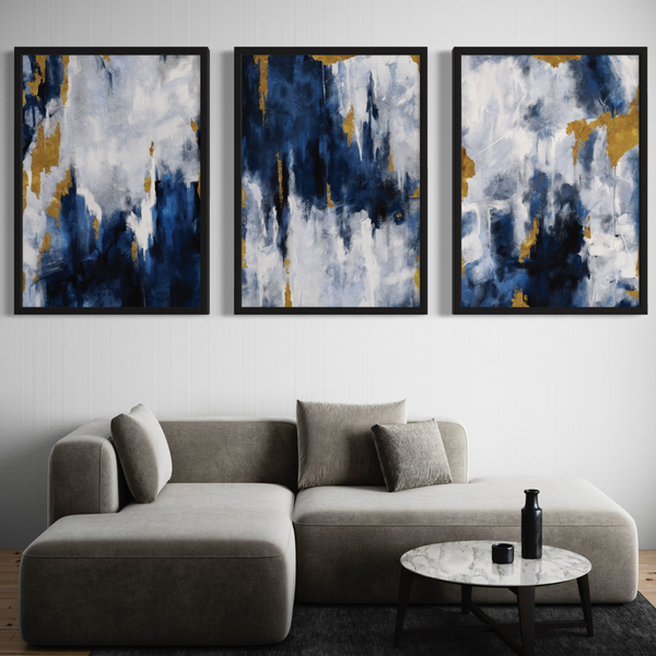 Modern Abstract  Art Styled With A Low Grey Modular Sofa, Round Marble Coffee Table, And Minimal Black Accents. Perfect For A Minimalist Living Room.