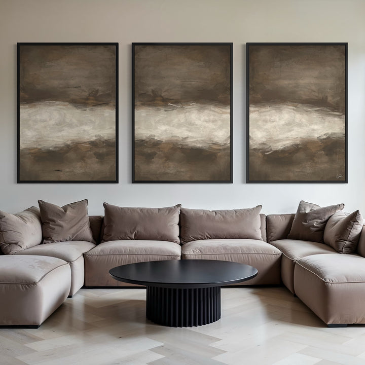 Set of 3 Framed Canvas - Mocha Brown