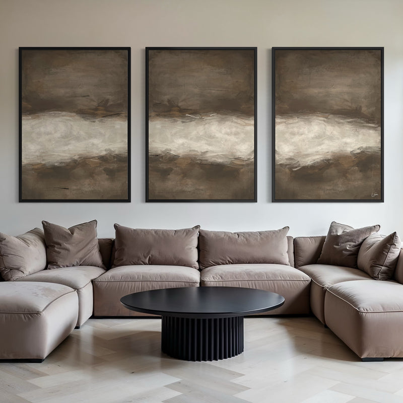 Set of 3 Framed Canvas - Mocha Brown