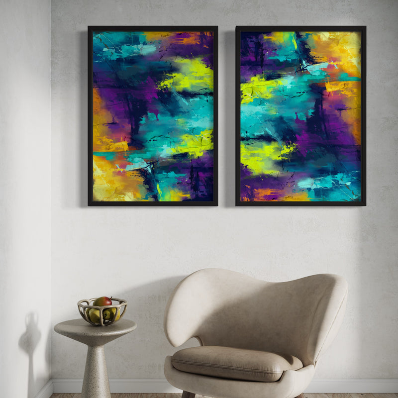 Abstract Art set of 2 Prints - Teal & Purple