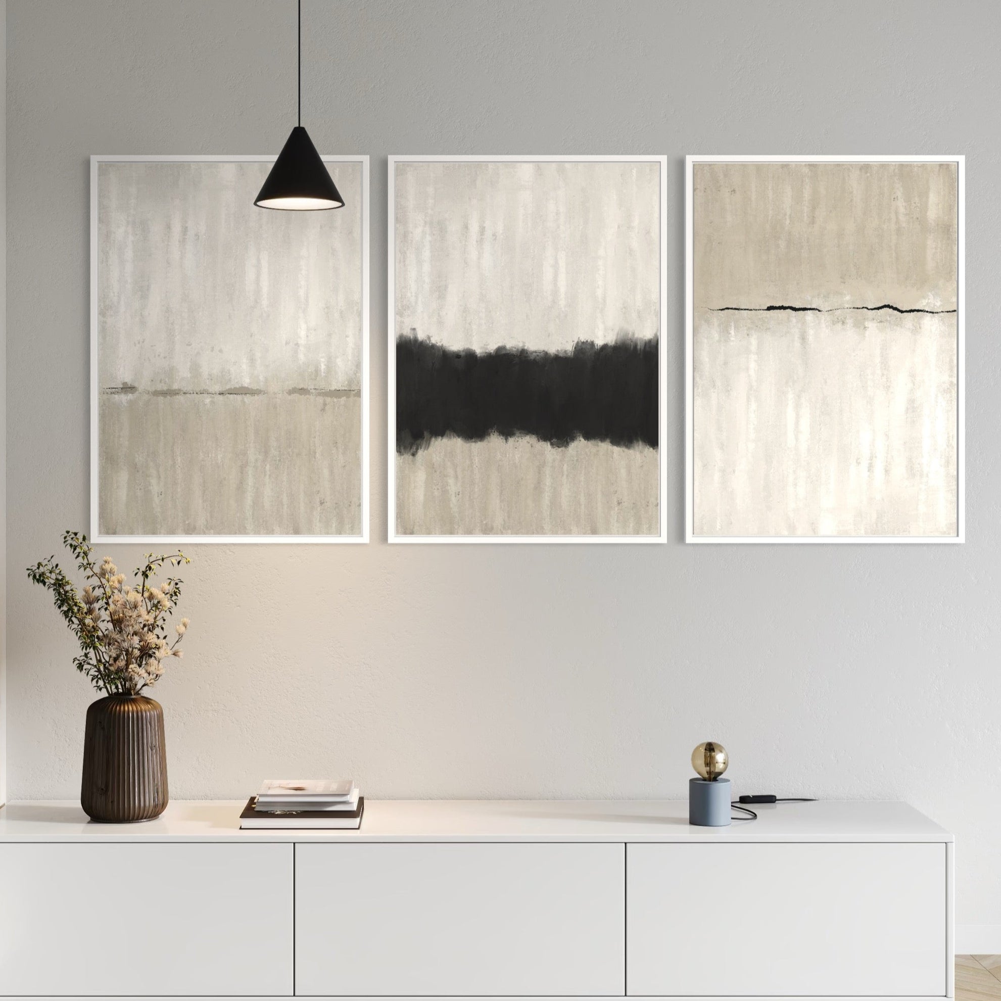 Set of 3 Framed Canvas - Neutral Line