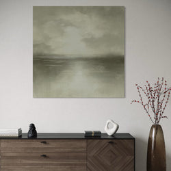 Modern Classy Abstract Art Canvas -Styled with a Wooden Console Table and Decorative Accent, Brown Transparent Vase, Perfect for Cozy, Contemporary Interiors