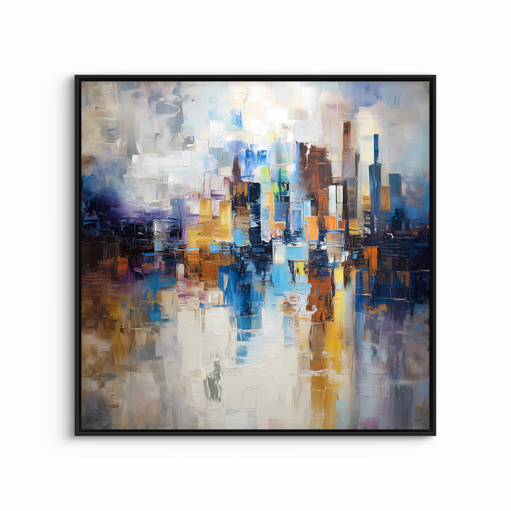 Framed Abstract Cityscape Canvas Wall Art with White Wall