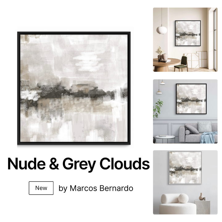 Framed Canvas - Nude & Grey Clouds