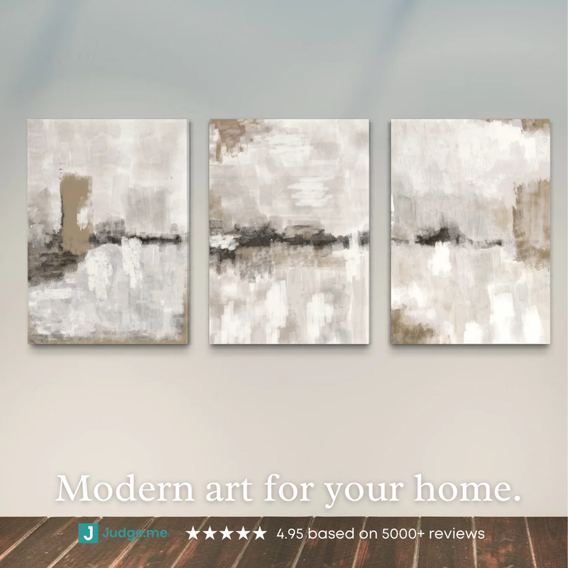 Abstract Canvas Set of 3 - Nude & Grey Clouds