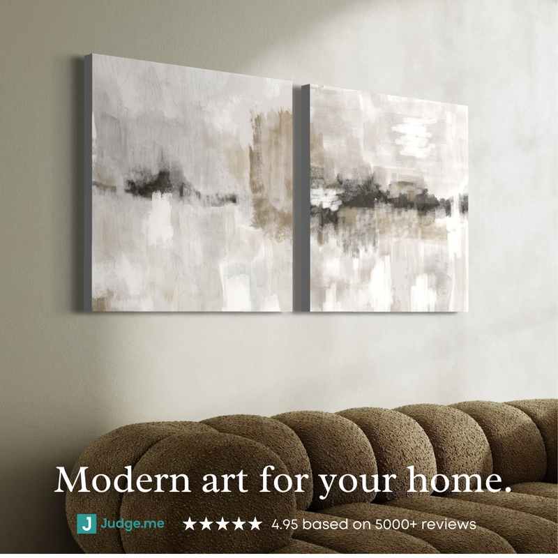 Abstract Canvas Set of 2 - Nude and Grey Clouds Square