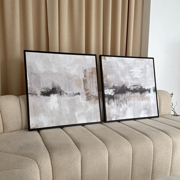 Framed Canvas Set of 2 - Nude and Grey Clouds