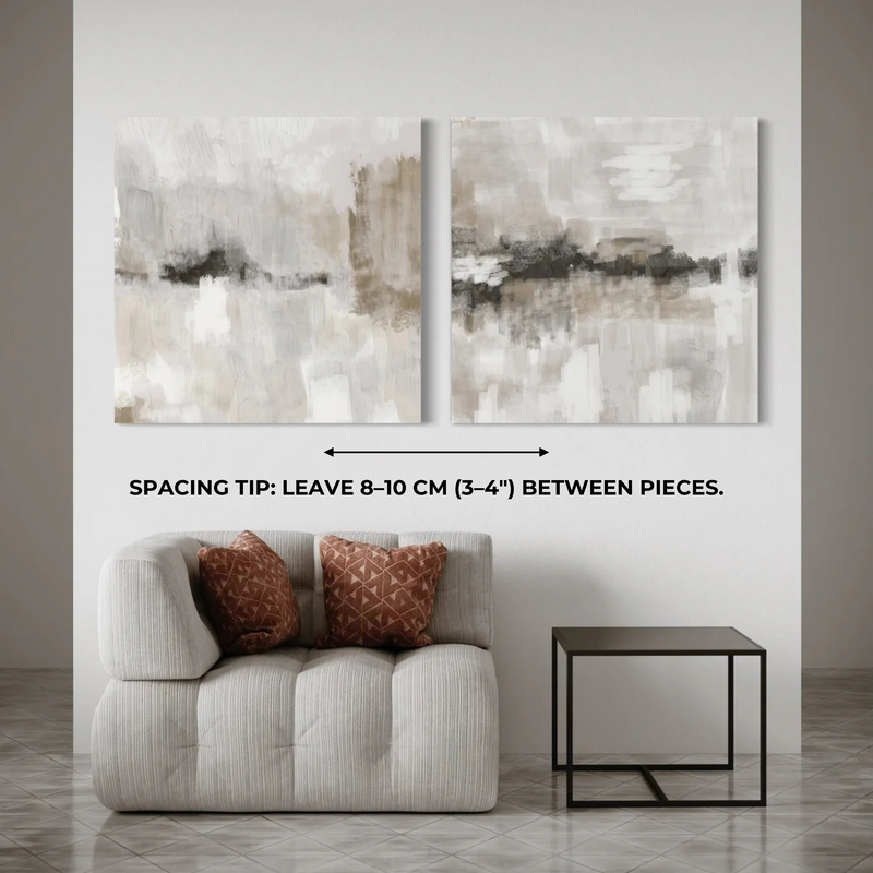 Abstract Canvas Set of 2 - Nude and Grey Clouds Square
