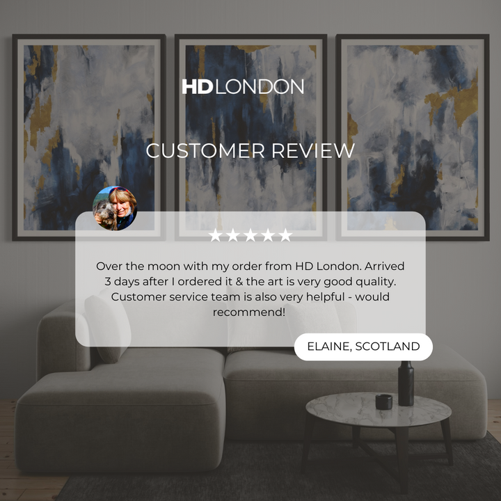 Set of 3 Framed Canvas - Navy Blue & Gold