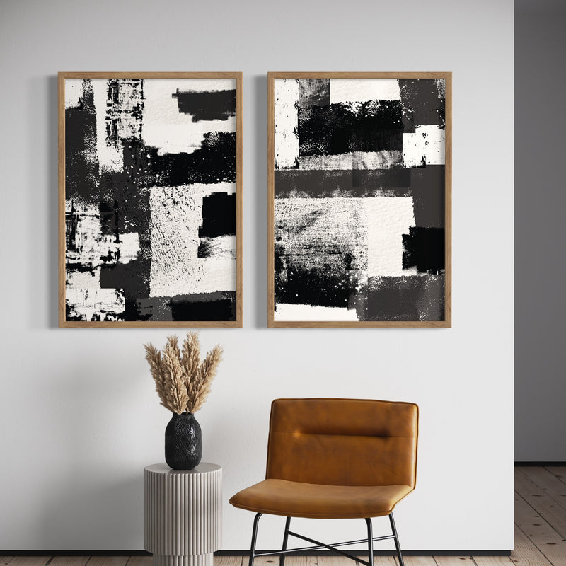 Abstract Art Set of 2 Prints - Black / White