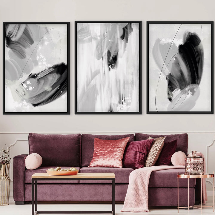 Set of 3 Framed Canvas - Monaco styled in a modern interior with elegant decor