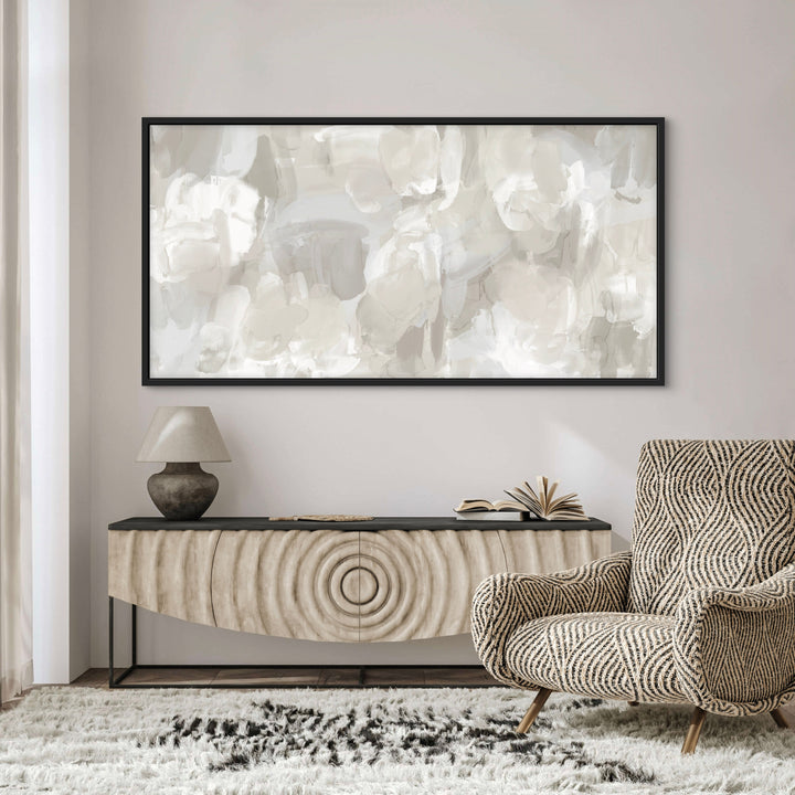 Elegant Modern Living Room Wall Canvas with Beige Console Table and Sofa Chair