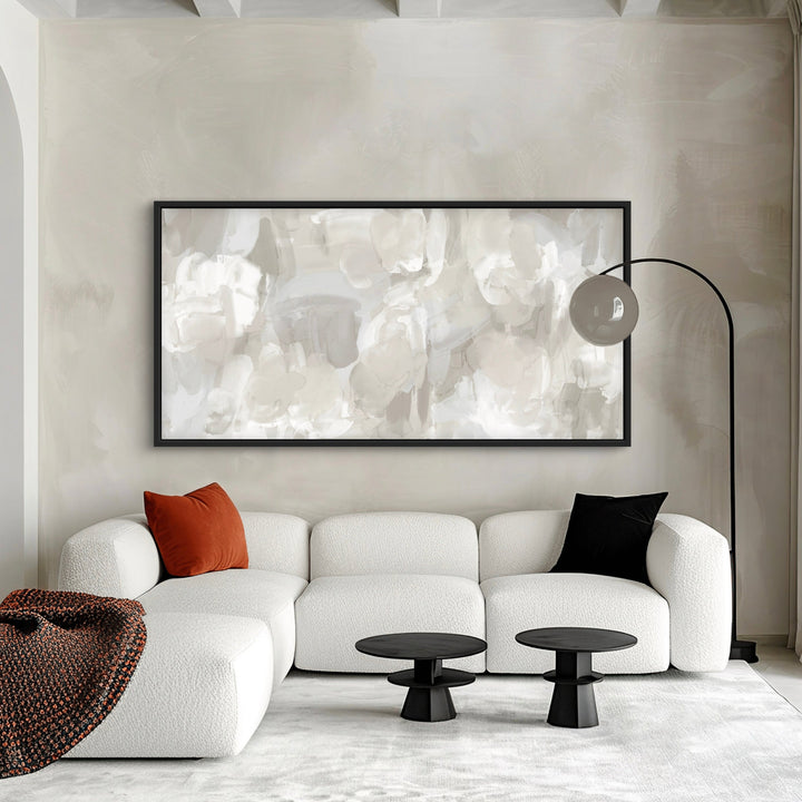 Modern Wall Canvas for Living Room – Styled with White Sectional Sofa , Throw Pillows and Standing Lamp